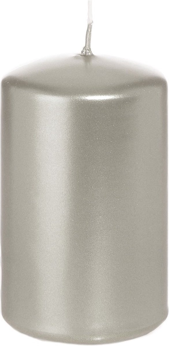 Cilinderkaars/stompkaars - zilver - 5 x 8 cm - 18 branduren - horeca kaarsen