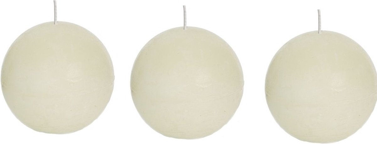 SPAAS rustieke bolkaars - ivoorwit - 3x - D8 cm - 24 branduren - ronde kaarsen