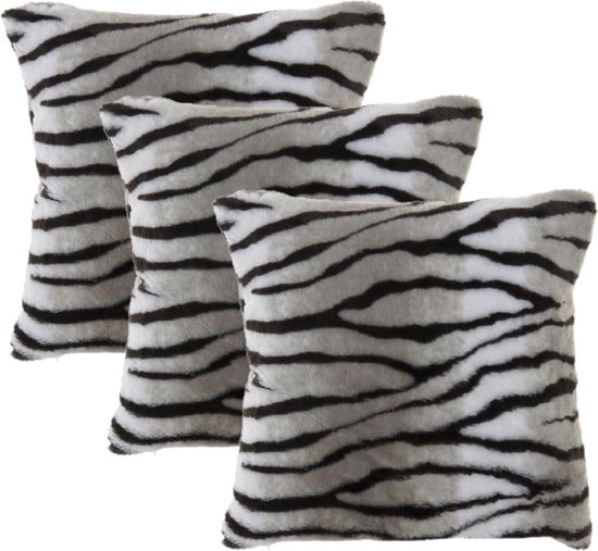 3x coussins d'intérieur/coussins décoratifs rayures tigrées imprimé animal 45 x 45 cm - Coussins en peluche imprimé rayures tigrées - Accessoires d'intérieur/coussins décoratifs thème animal