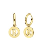 Lucardi Dames Goldplated oorbellen met letter - R - Oorbellen - Cadeau - Staal - Goudkleurig