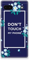 Telefoon Hoesje Google Pixel 6A Leuk TPU Back Case Flowers Blue Don't Touch My Phone