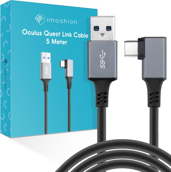 iMoshion Oculus Quest 1, 2 en Meta Quest 3 Link kabel 5 Meter - Supersnelle data overdracht dankzij USB 3.0 - USB C naar USB A Kabel VR Bril - Zwart