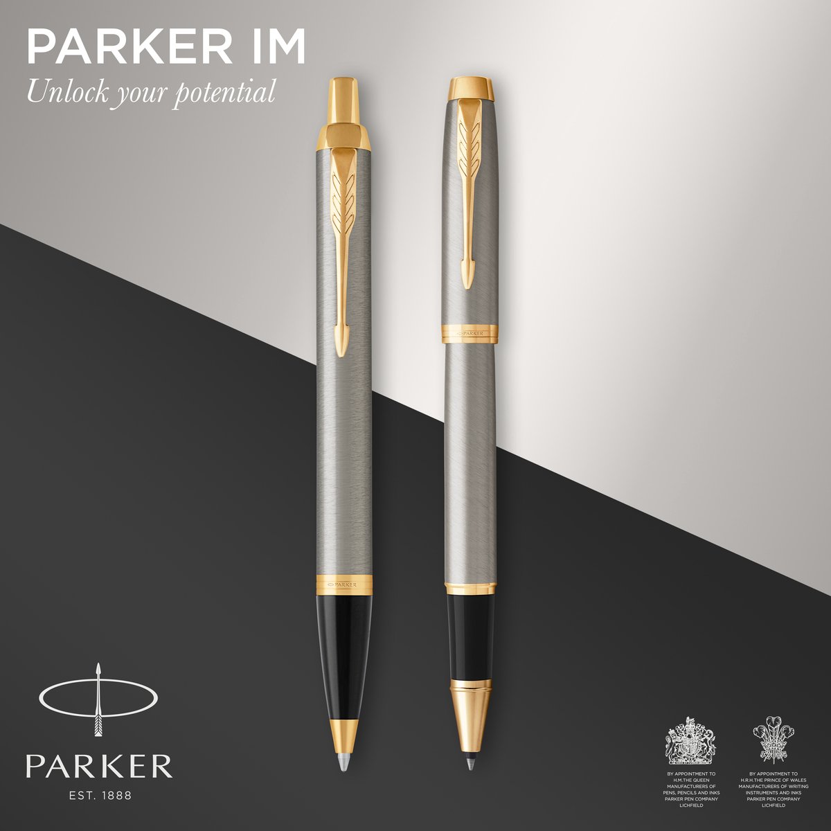 Parker IM Duo-cadeauset met balpen en Rollerbal pen | geborsteld metaal ...