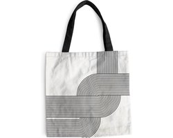 MuchoWow® Schoudertas - Strandtas - Big Shopper - Boodschappentas - Kunst - Abstract - Zwart - Wit - 40x40 cm - Katoenen tas