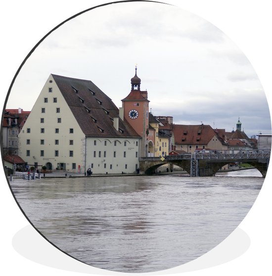 WallCircle - Wandcirkel - Muurcirkel - De Donau stroomt door het historische centrum van Regensburg - Aluminium - Dibond - ⌀ 60 cm - Binnen en Buiten