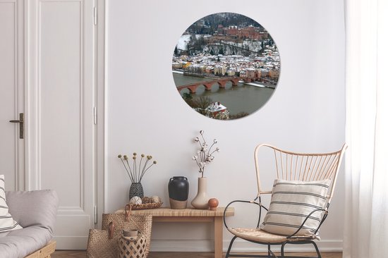 Vue du château de Heidelberg en hiver Cercle mural aluminium ⌀ 90 cm - impression photo sur cercle mural / cercle vivant / cercle de jardin (décoration murale)