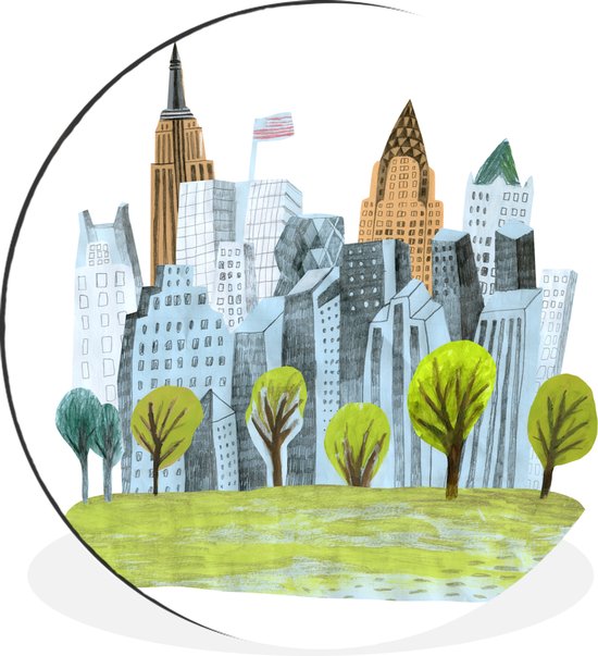 Illustration d'un cercle mural New York coloré en aluminium ⌀ 90 cm - impression photo sur cercle mural / cercle vivant / cercle de jardin (décoration murale)