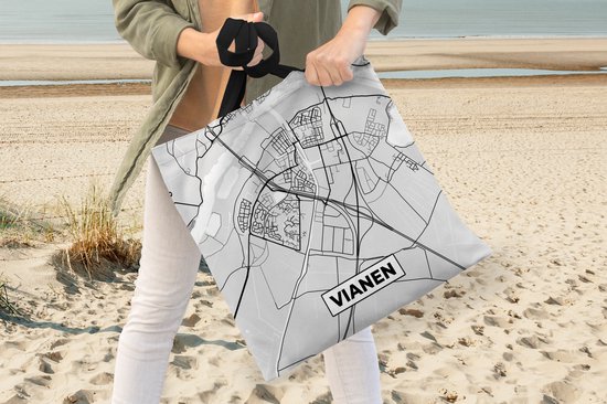 MuchoWow® Sac bandoulière - Sac de plage - Big Shopper - Sac shopping - Plan de la ville - Vianen - Grijs - Wit - 40x40 cm - Sac en coton