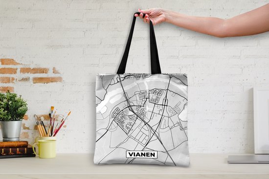 MuchoWow® Sac bandoulière - Sac de plage - Big Shopper - Sac shopping - Plan de la ville - Vianen - Grijs - Wit - 40x40 cm - Sac en coton