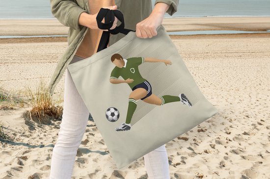 MuchoWow® Sac à bandoulière - Sac de plage - Big Shopper - Sac à provisions - Illustration d'une personne tirant un ballon de football - Meiden - Garçons - Enfants - 40x40 cm - Sac en coton