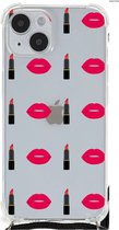 Telefoonhoesje Geschikt voor iPhone 14 Plus Hippe Hoesje met transparante rand Lipstick Kiss