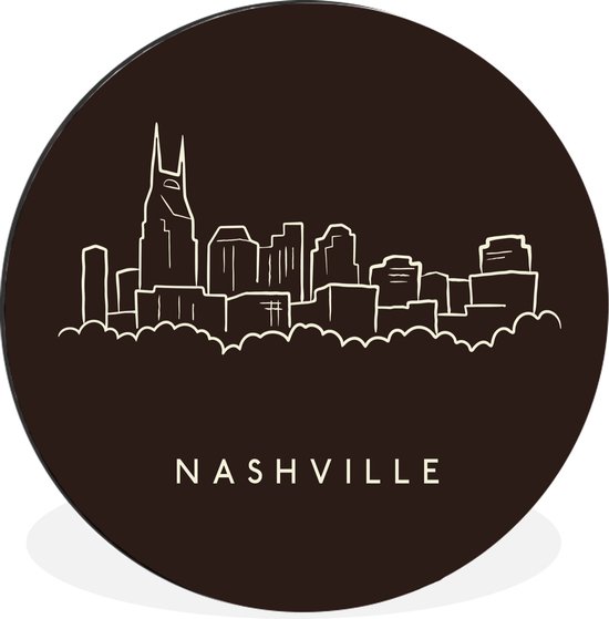 Wandcirkel Nashville illustratie aluminium - Zwart-wit illustratie van nashville - ⌀ - aluminium