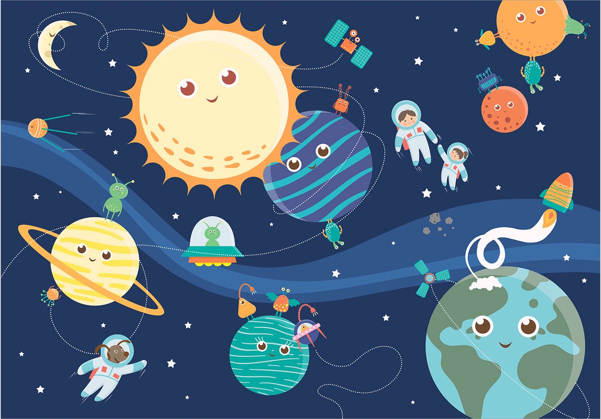 Fotobehangkoning - Behang - Vliesbehang - Fotobehang Ruimte - Space - Universum - Heelal - Kinderbehang Happy Planets - 200 x 140 cm