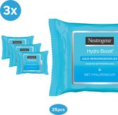 Neutrogena Hydro Boost Aqua reinigingsdoekjes - gezichtsreiniging - met hyaluronzuur en een hydraterende crème - 3 x 25 stuks