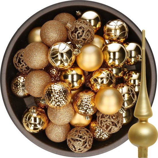Decoris Kerstballen - 37x stuks - 6 cm - goud - kunststof - incl. glazen  piek mat | bol.com