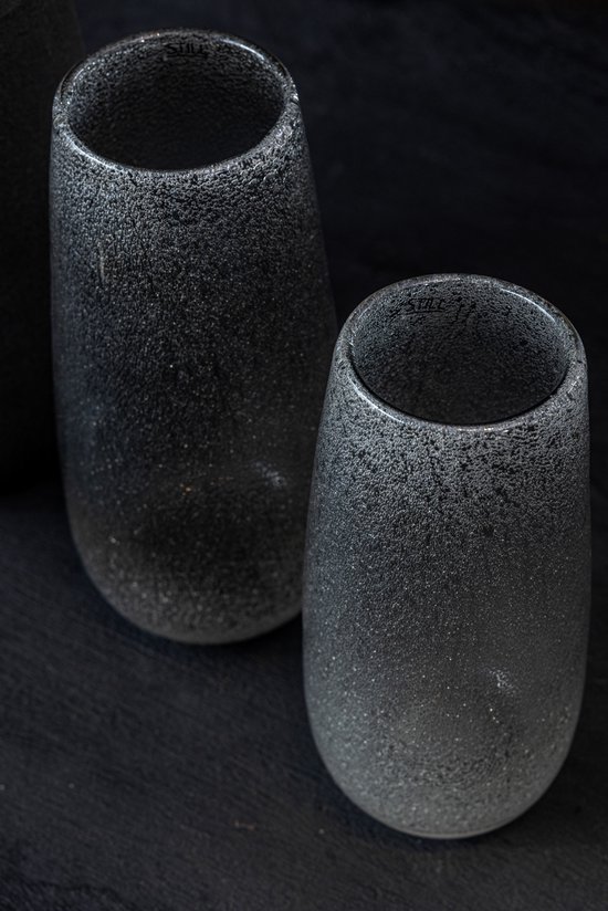 STILL - Glazen Vaas - Zware kwaliteit - Mondgeblazen - Bubbelglas - Dew - Grijs Transparant - 14x32 cm