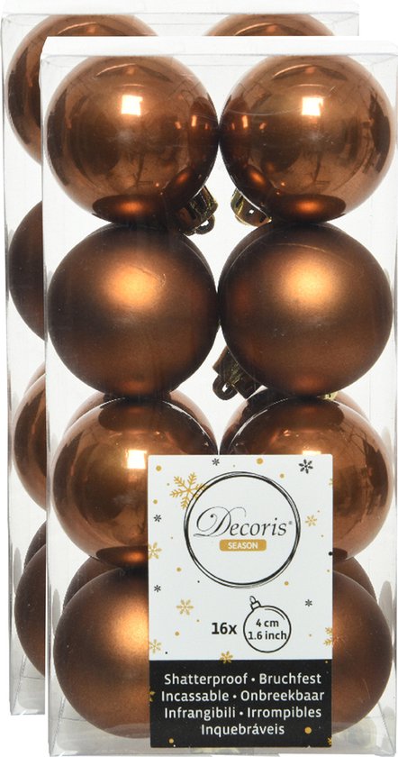 Kunststof kerstballen 6 cm - 24x stuks - bruin en groen | Fun en Feest