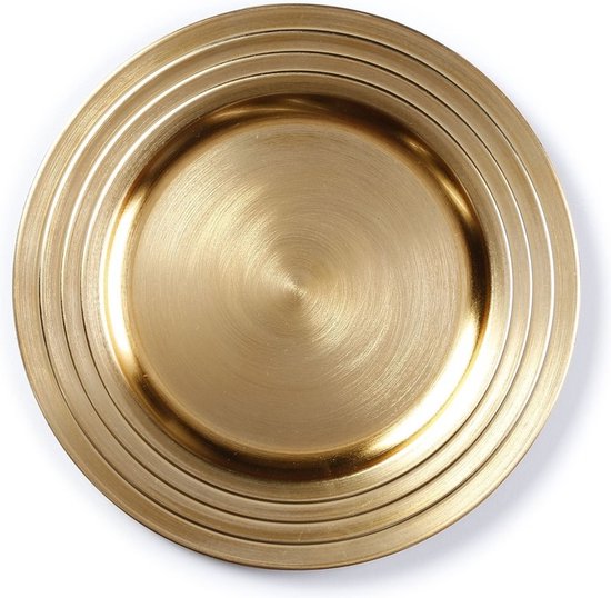 Gouden onderbord met concentrische cirkels.