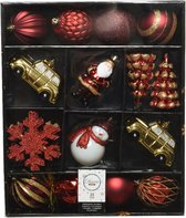 50x stuks kersthangers/kerstballen rood/goud - Onbreekbare plastic kerstboomversiering kerstornamenten