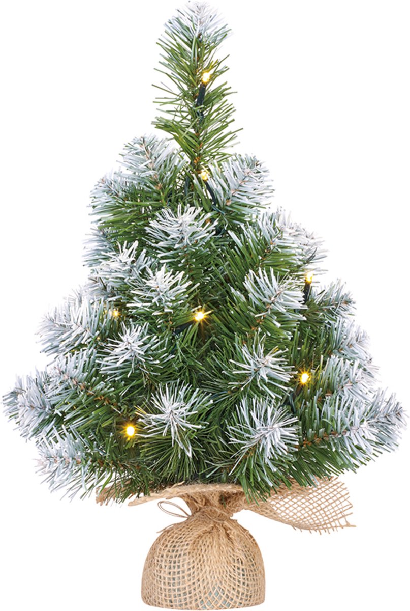 Mica Decorations Kunstkerstboom - nepsneeuw - 10 LED lampjes en sneeuw - H45 cm - Mini kerstboompjes