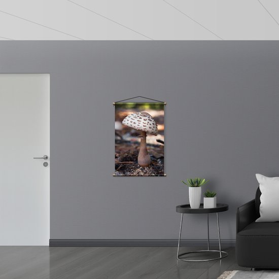 WallClassics - Affiche textile - Champignon parasol en forêt - 60x90 cm Photo sur textile