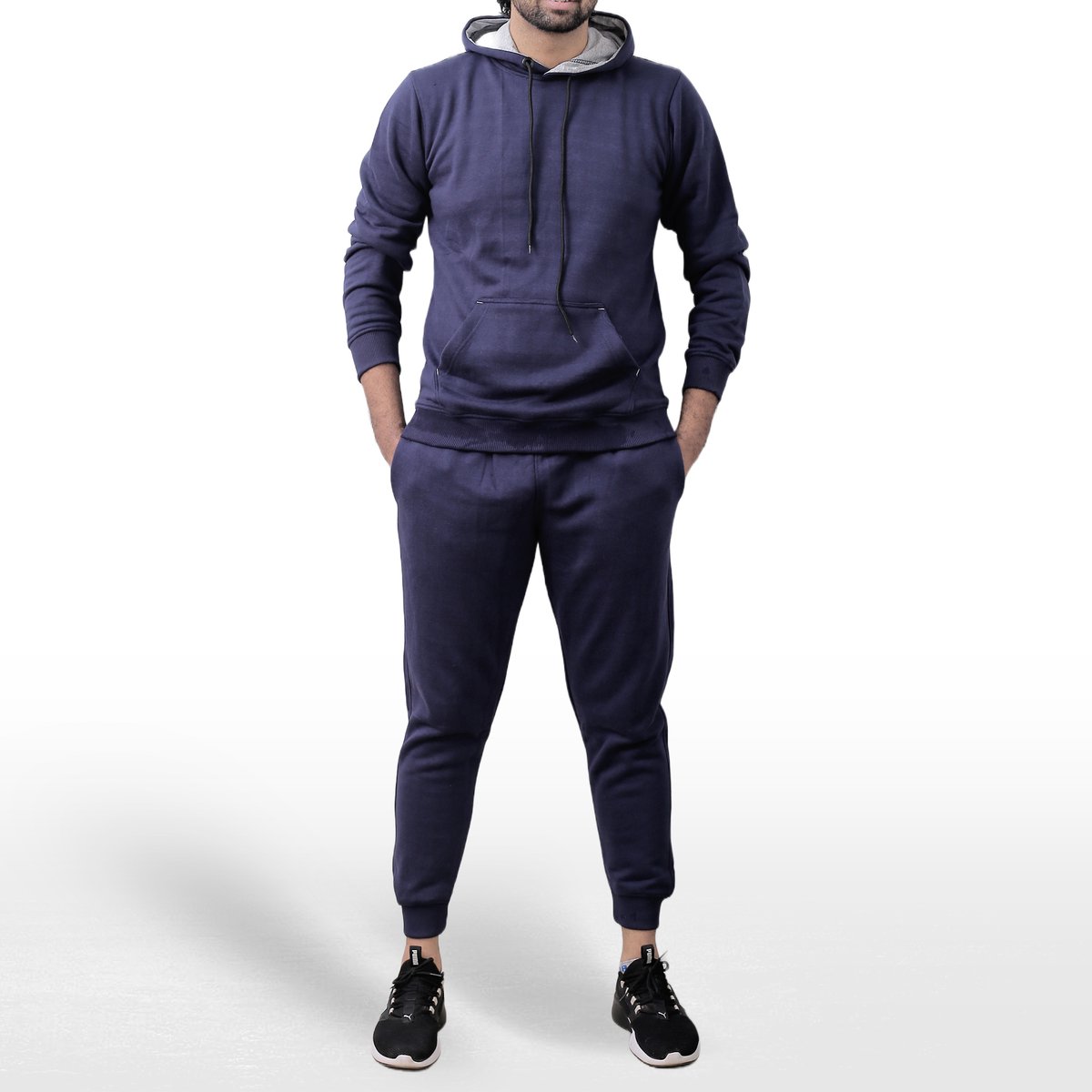 ICONICX Mens Plain Tracksuit Fleece Pullover Hoodie Pants Hooded Sweatshirt with Trousers Cotton Jogging Suit Exercise, Fitness, Boxing MMA, NAVY