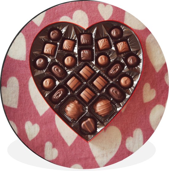 WallCircle - Wandcirkel - Muurcirkel - De bonbons zijn verpakt in een doos in de vorm van een hart - Aluminium - Dibond - ⌀ 30 cm - Binnen en Buiten