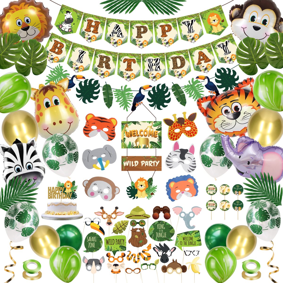 Partizzle XXL Jungle Safari Verjaardag Feest Decoratie Pakket - Kinderfeestje Versiering - Thema Party Slingers - Jongen Meisje - Partizzle®