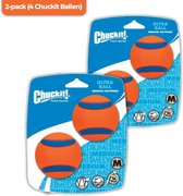 Chuckit! Ultra Ball M – Honden speelgoed – Hondenbal– Drijft op water – Stuitert – Veilig voor gebit – Honden bal – Ideaal met de ballenwerper – Ø 6cm – Oranje/Blauw – Hondenspeeltjes– 4-Pack