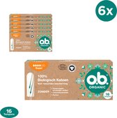 o.b. Organic Super, biotampons voor zwaardere menstruatiedagen uit 100% biokatoen met gebogen groeven voor een betrouwbare en natuurlijke bescherming , 6 x 16 stuks