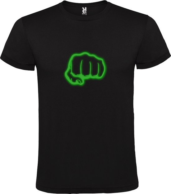 Zwart T-Shirt met “ Broeder vuist / Brofist “ Afbeelding Glow in the Dark Groen Size XS