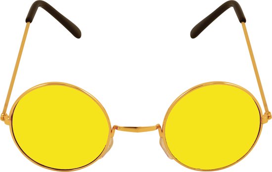 Henbrandt Verkleedbril - ronde glazen - geel - flower power - hippie - sixties