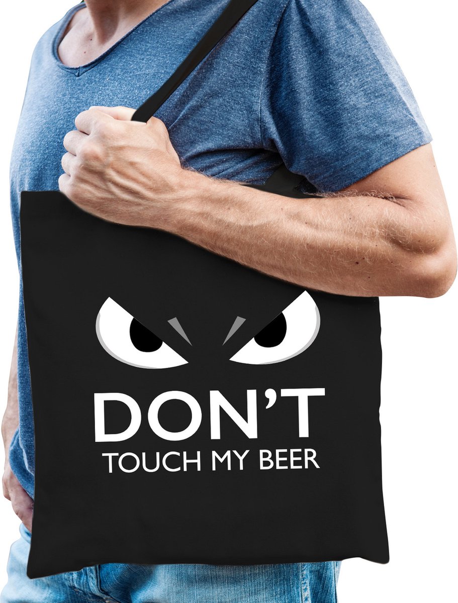 Bellatio Decorations dont touch bier cadeau katoenen tas - volwassenen - zwart