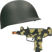 Smiffys - Soldaten carnaval verkleed set - Helm en Uzi machinegeweer 23 cm