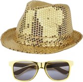Toppers in concert - Funny Fashion Verkleedkleding set hoed/bril goud glitter volwassenen