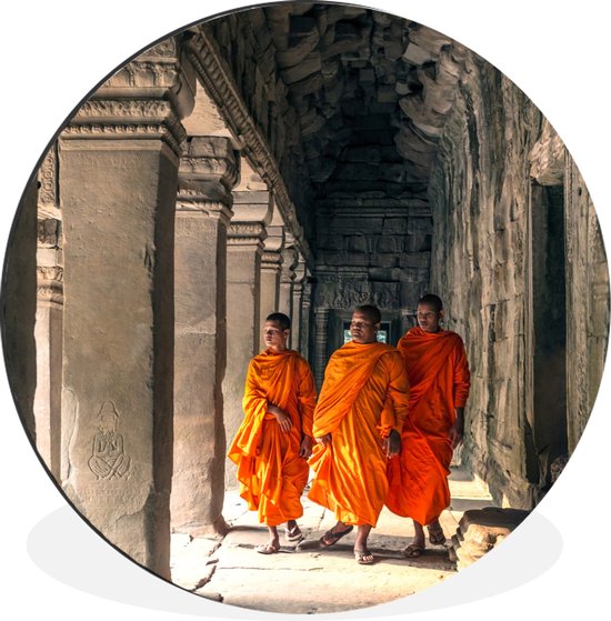 WallCircle - Wandcirkel - Muurcirkel - Monniken bij Angkor Wat - Aluminium - Dibond - 90x90 cm - Binnen en Buiten