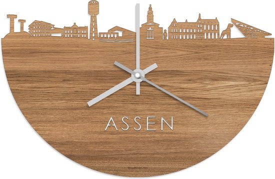 Skyline Klok Assen Eikenhout - Ø 40 cm - Stil uurwerk - Wanddecoratie - Meer steden beschikbaar - Woonkamer idee - Woondecoratie - City Art - Steden kunst - Cadeau voor hem - Cadeau voor haar - Jubileum - Trouwerij - Housewarming - WoodWideCities