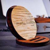 Skyline Onderzetters Assen - Eiken en noten hout - 4 stuk(s) + houder - Ø 9 cm Rond - Cadeau - Woon decoratie - Woonkamer - WoodWideCities