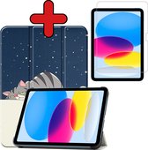 Hoes Geschikt voor iPad 2022 Hoes Book Case Hoesje Trifold Cover Met Screenprotector - Hoesje Geschikt voor iPad 10 Hoesje Bookcase - Kat