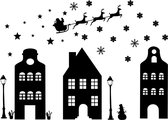 Raamsticker kerst herbruikbaar | raamdecoratie kerst | huisjes | statisch | zwart