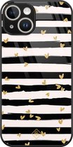 Casimoda® hoesje - Geschikt voor iPhone 14 - Hart Streepjes - Luxe Hard Case Zwart - Backcover telefoonhoesje - Zwart
