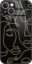 Casimoda® hoesje - Geschikt voor iPhone 14 - Abstract Faces - Luxe Hard Case Zwart - Backcover telefoonhoesje - Zwart