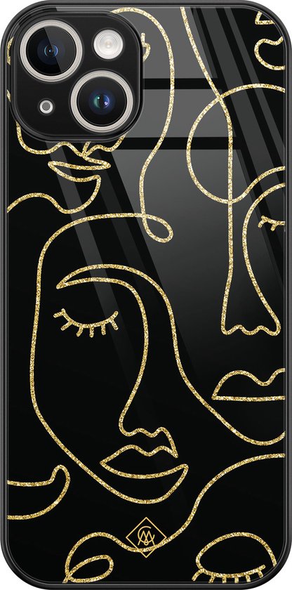 Casimoda® hoesje - Geschikt voor iPhone 14 - Abstract Faces - Luxe Hard Case Zwart - Backcover telefoonhoesje - Zwart