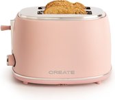 CREATE Broodrooster - Toaster - 6 niveaus - 2 Extra Brede Sleuven - 850W - Pastelroze - Toast Retro Stylance S