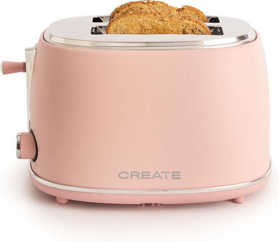 CREATE TOAST RETRO STYLANCE S - Broodrooster - Voor Medium/Brede Plakken - 6 niveaus - 850W - Pastelroze