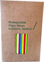 500 stuks 5 kleuren papieren rietjes 6mm x 200mm (FSC) / 5 colour mix paper straws - 100% composteerbaar - cocktails - longdrinks
