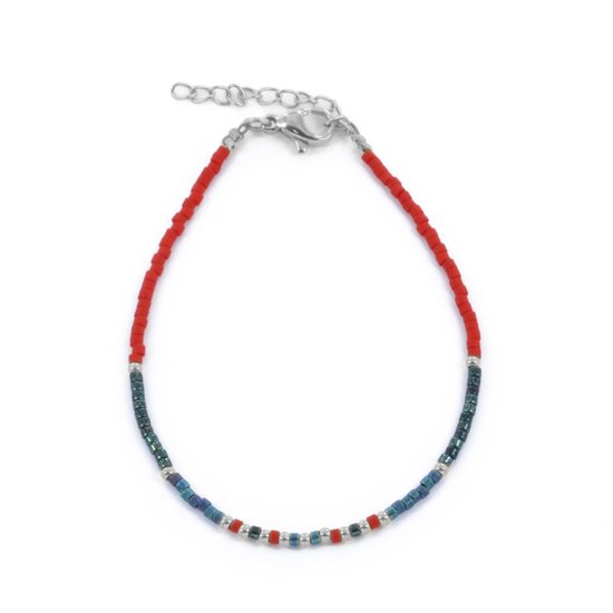 CO88 Collection 8CB-91174 Bracelets de perles avec Perles Miyuki - 16+3cm - Petrol et Rouge - Couleur argent