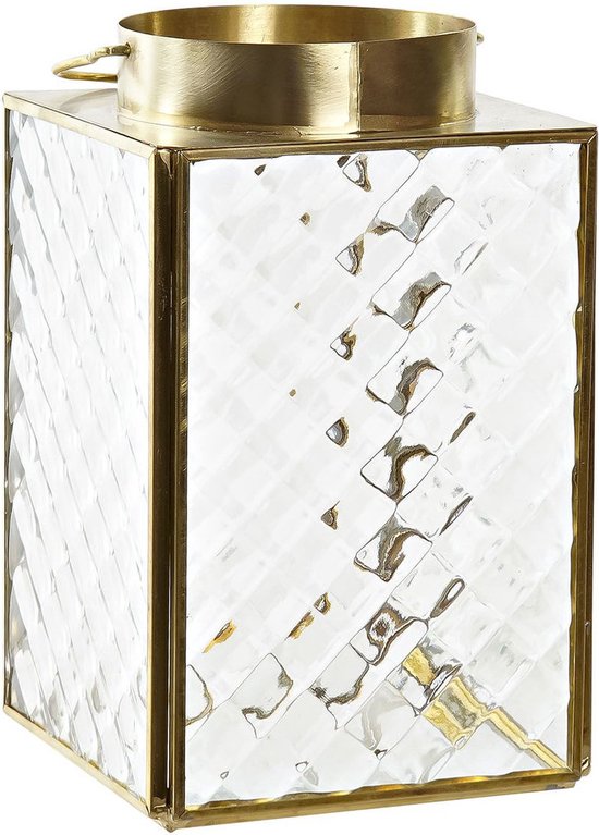 Items Theelichthouder / windlicht - goudkleurig - metaal met glas 17 cm - Waxinelichtjeshouder