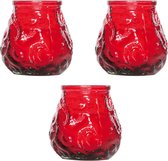 15x Rode mini lowboy tafelkaarsen 7 cm 17 branduren - Kaars in glazen houder - Horeca/tafel/bistro kaarsen - Tafeldecoratie - Tuinkaarsen