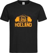 Zwart WK 2022 voetbal T-shirt met “ Brullende Leeuw en Holland “ print Oranje maat S